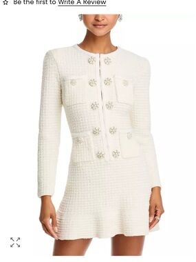 Self-Portrait Tweed Long Sleeve Mini Dress